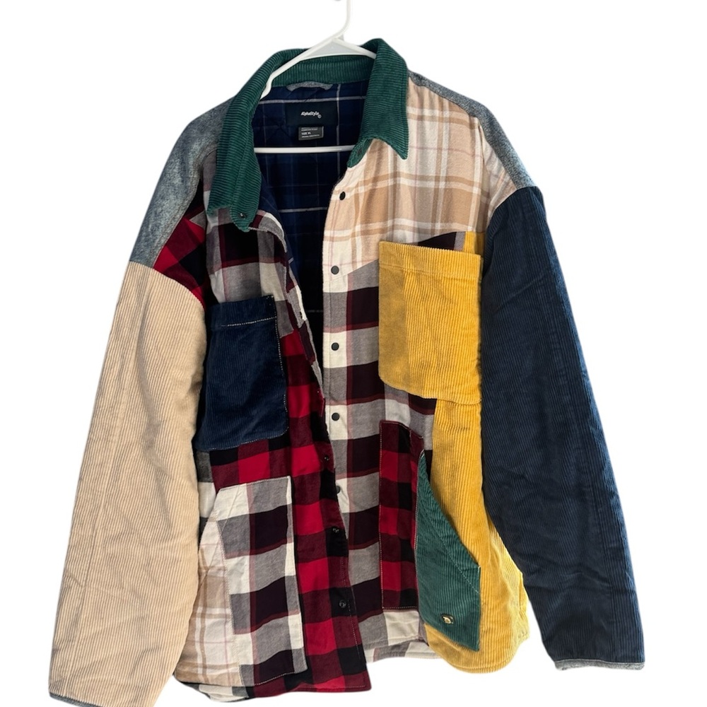 Alphastyle ASPL Melvin Mixed Plaid Patchwork Shirt Flannel Multicolor XL Jacket